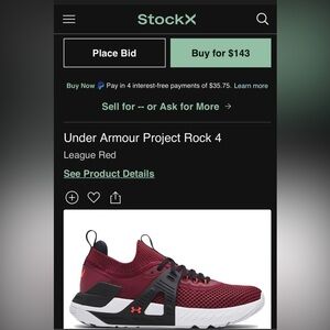 Project Rock 4 Mens League Red Training Shoes
